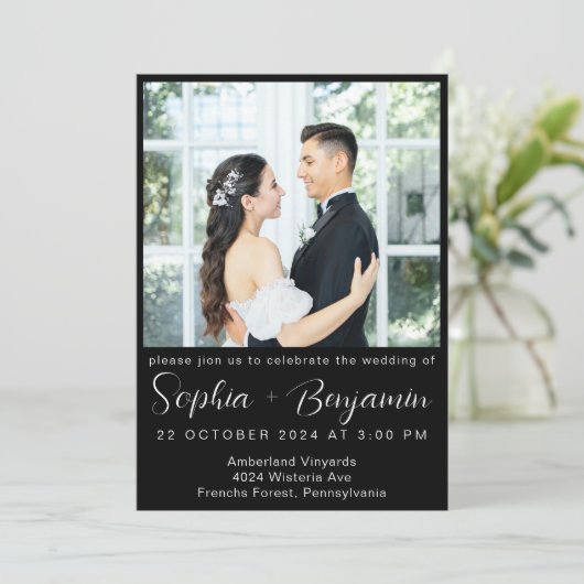 編集可能モダン結婚式の招待カードフォトコラージュ 招待状 (スタンド正面)