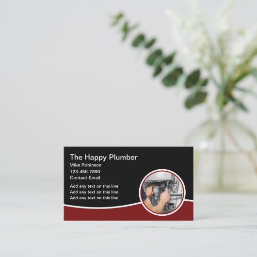 編集可能モダン給排水衛生設備配管サービス名刺 名刺 (スタンド正面)