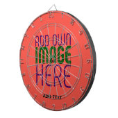 編集可能モダン赤オレンジ色の画像文字テンプレート ダーツボード (正面右)