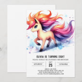 編集可能モダン馬誕生日 招待状 (正面/裏面)