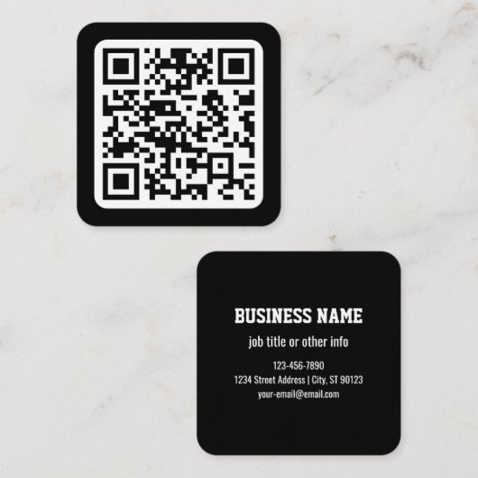 編集可能モダンQRコード | 白黒または任意の色 スクエア名刺 (正面/裏面)