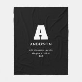編集可能モノグラム文字 | ブラック&ホワイト フリースブランケット (正面)