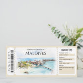 編集可能モルディブ飛行機搭乗パスチケット 招待状 (スタンド正面)