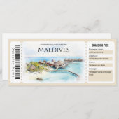 編集可能モルディブ飛行機搭乗パスチケット 招待状 (正面/裏面)