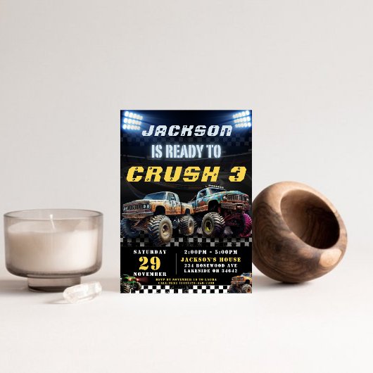 編集可能モンスタートラックボーイズ誕生日パーティー 招待状