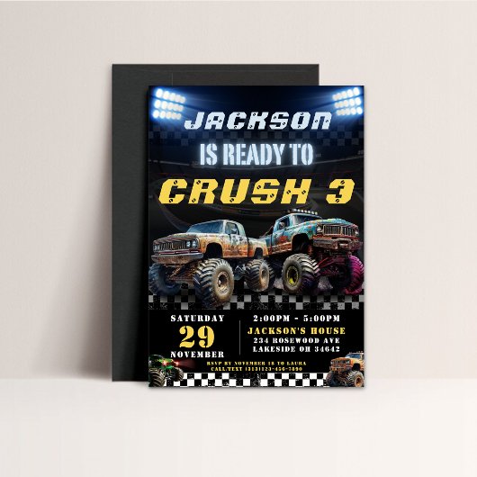 編集可能モンスタートラックボーイズ誕生日パーティー 招待状