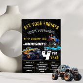 編集可能モンスタートラック誕生日パーティーの招待 招待状