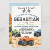 編集可能モンスタートラック誕生日招待状テンプレート 招待状 (正面/裏面)