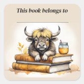 編集可能ヤクと書籍の蔵書票シール スクエアシール (正面)