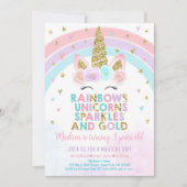 編集可能ユニコーンレインボー誕生日招待状ユニコ 招待状 (正面)