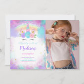 編集可能ユニコーン誕生日パーティフォト招待状 招待状 (正面)