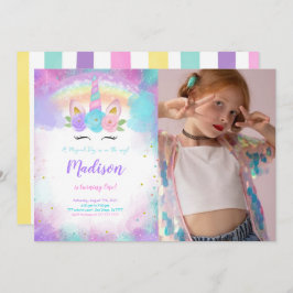 編集可能ユニコーン誕生日パーティフォト招待状 招待状
