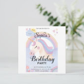 編集可能ユニコーン誕生日パーティーの招待 セーブザデート (スタンド正面)