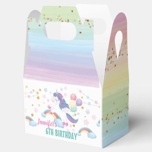 編集可能ユニコーン誕生日パーティーパーソナライズされた文字 フェイバーボックス (オープン)