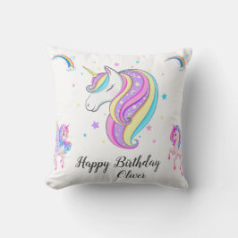 編集可能ユニコーン誕生日パーティー クッション