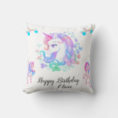 編集可能ユニコーン誕生日パーティー クッション (正面)