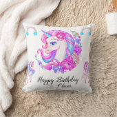 編集可能ユニコーン誕生日パーティー クッション (ブランケット)