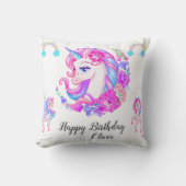 編集可能ユニコーン誕生日パーティー クッション (正面)