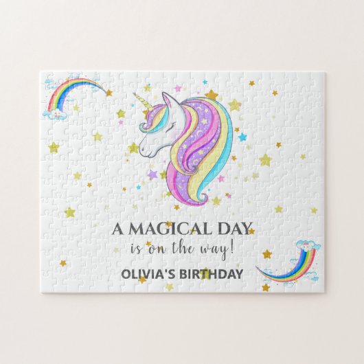編集可能ユニコーン誕生日パーティー ジグソーパズル (横)