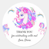 編集可能ユニコーン誕生日パーティー ラウンドシール (正面)