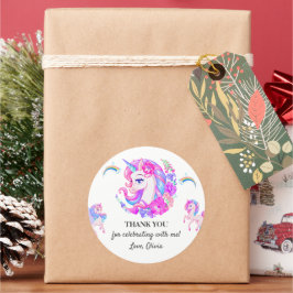 編集可能ユニコーン誕生日パーティー ラウンドシール