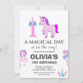 編集可能ユニコーン誕生日パーティー 招待状 (正面)