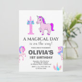 編集可能ユニコーン誕生日パーティー 招待状 (スタンド正面)