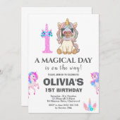 編集可能ユニコーン誕生日パーティー 招待状 (正面/裏面)