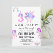 編集可能ユニコーン誕生日パーティー 招待状 (スタンド正面)