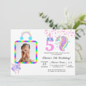 編集可能ユニコーン誕生日パーティー 招待状 (スタンド正面)