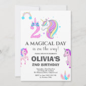 編集可能ユニコーン誕生日パーティー 招待状 (正面)