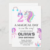 編集可能ユニコーン誕生日パーティー 招待状 (正面/裏面)