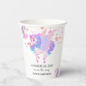 編集可能ユニコーン誕生日パーティー 紙コップ (正面)