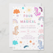 編集可能ユニコーン誕生日招待状4th誕生日 招待状 (正面)