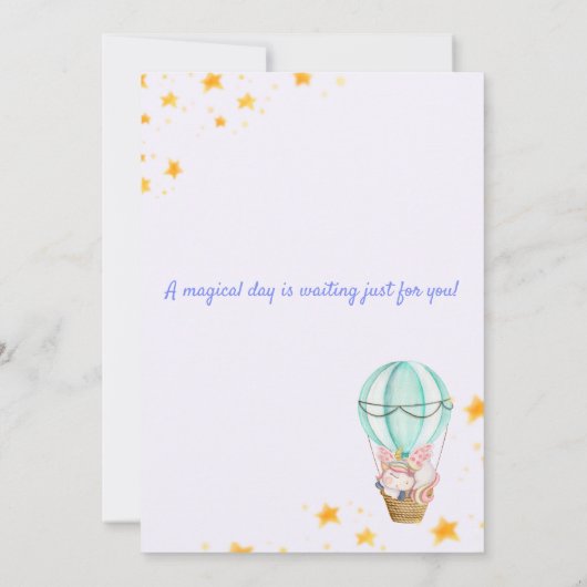 編集可能ユニコーン誕生日招待状for Girl 招待状 (裏面)