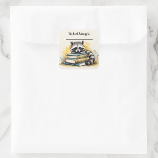 編集可能ラクーンと書籍蔵書票シール スクエアシール (バッグ)