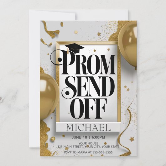 編集可能ラグジュアリーなブラック金ゴールドプロムオフ 招待状 (正面)