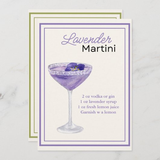 編集可能ラベンダーマルティーニレシピカード メニュー (正面/裏面)
