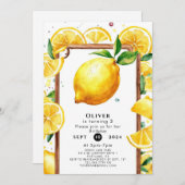 編集可能リトルレモン誕生日 招待状 (正面/裏面)