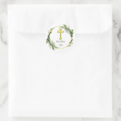 編集可能リーフリースとクロス神はあなたを祝福 ラウンドシール (バッグ)