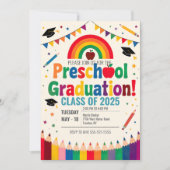編集可能レインボーバンティングフラッグプリスクール卒業 招待状 (正面)