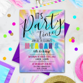 編集可能レインボー絞り染め誕生日パーティー 招待状