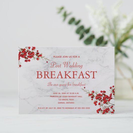 編集可能レッドベリーズグレーマーブルブレックファースト 出欠カード (スタンド正面)