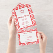 編集可能レッドホワイトペパーミントオールインワン招待状 オールインワン招待状 (貼ってはがせる)