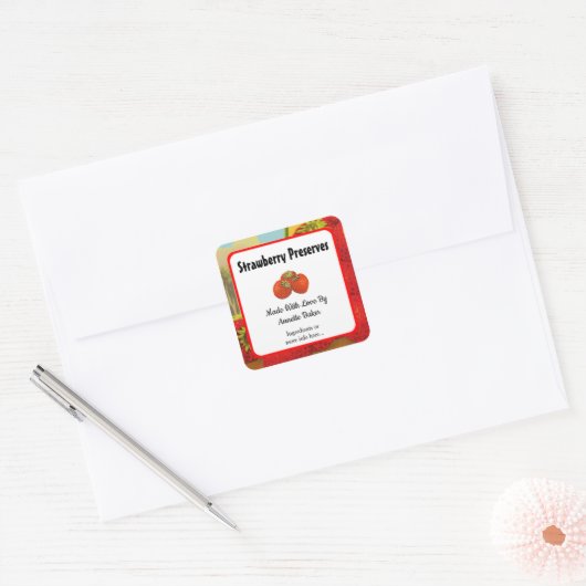 編集可能レトロストロベリーファームベーキングラベル スクエアシール (封筒)