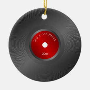 編集可能レトロビニールレコードクリスマス セラミックオーナメント