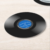 編集可能レトロビニールレコード（青い中央） ラウンドペーパーコースター (アングル)