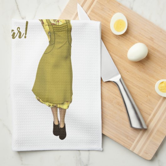 編集可能レトロレディーセルフクリーンハウスリクエスト キッチンタオル (四つ折り)