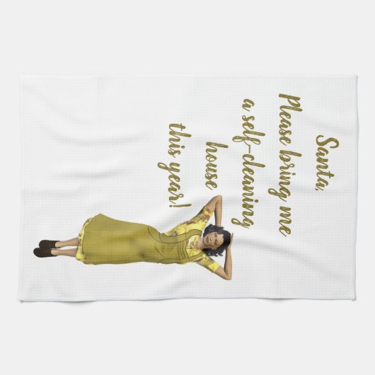 編集可能レトロレディーセルフクリーンハウスリクエスト キッチンタオル (横)