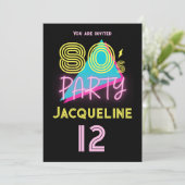 編集可能レトロ80sパーティーネオンピンク12誕生日 招待状 (スタンド正面)